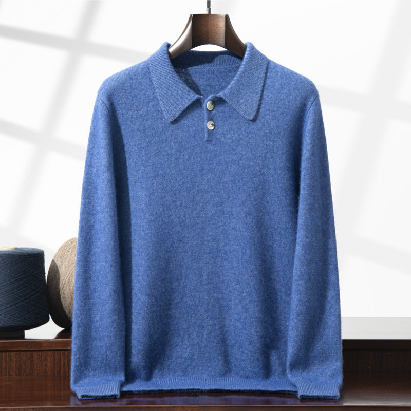 Men's long-sleeve cashmere polo sweater