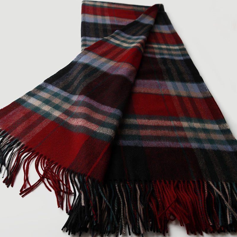 Fringed plaid wool throw