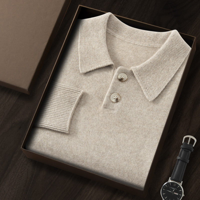 Men's long-sleeve cashmere polo sweater