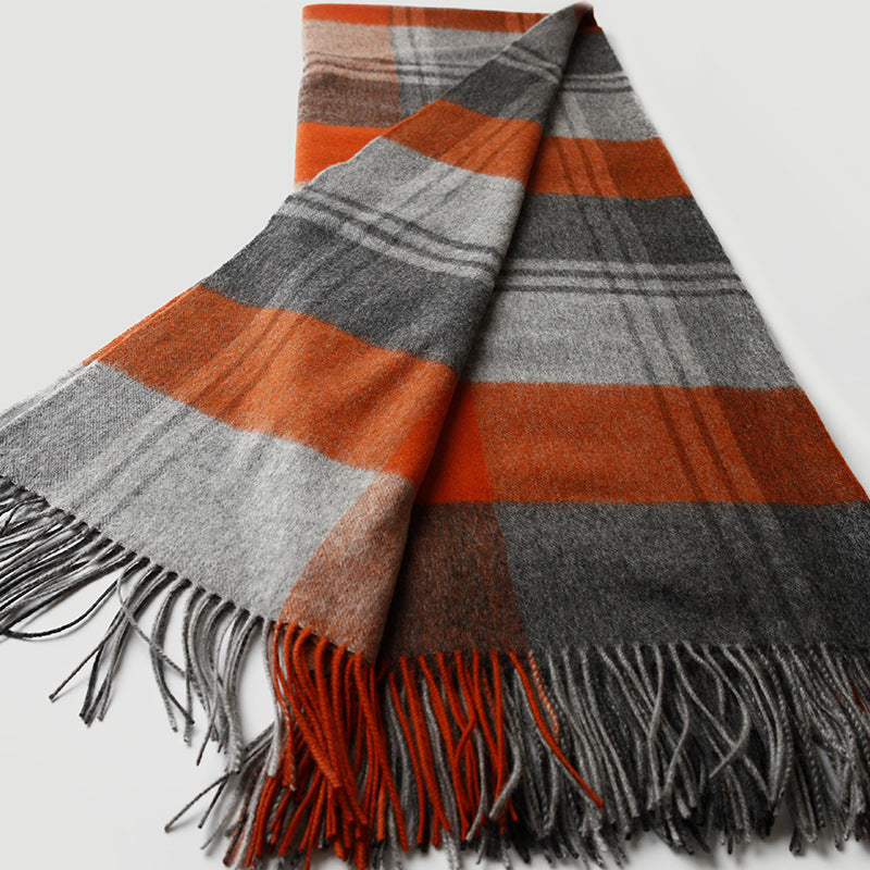 Fringed plaid wool throw