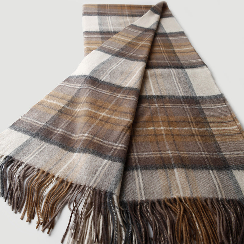Fringed plaid wool throw