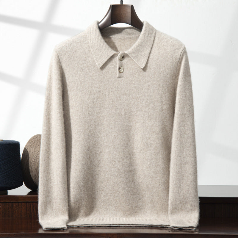 Men's long-sleeve cashmere polo sweater