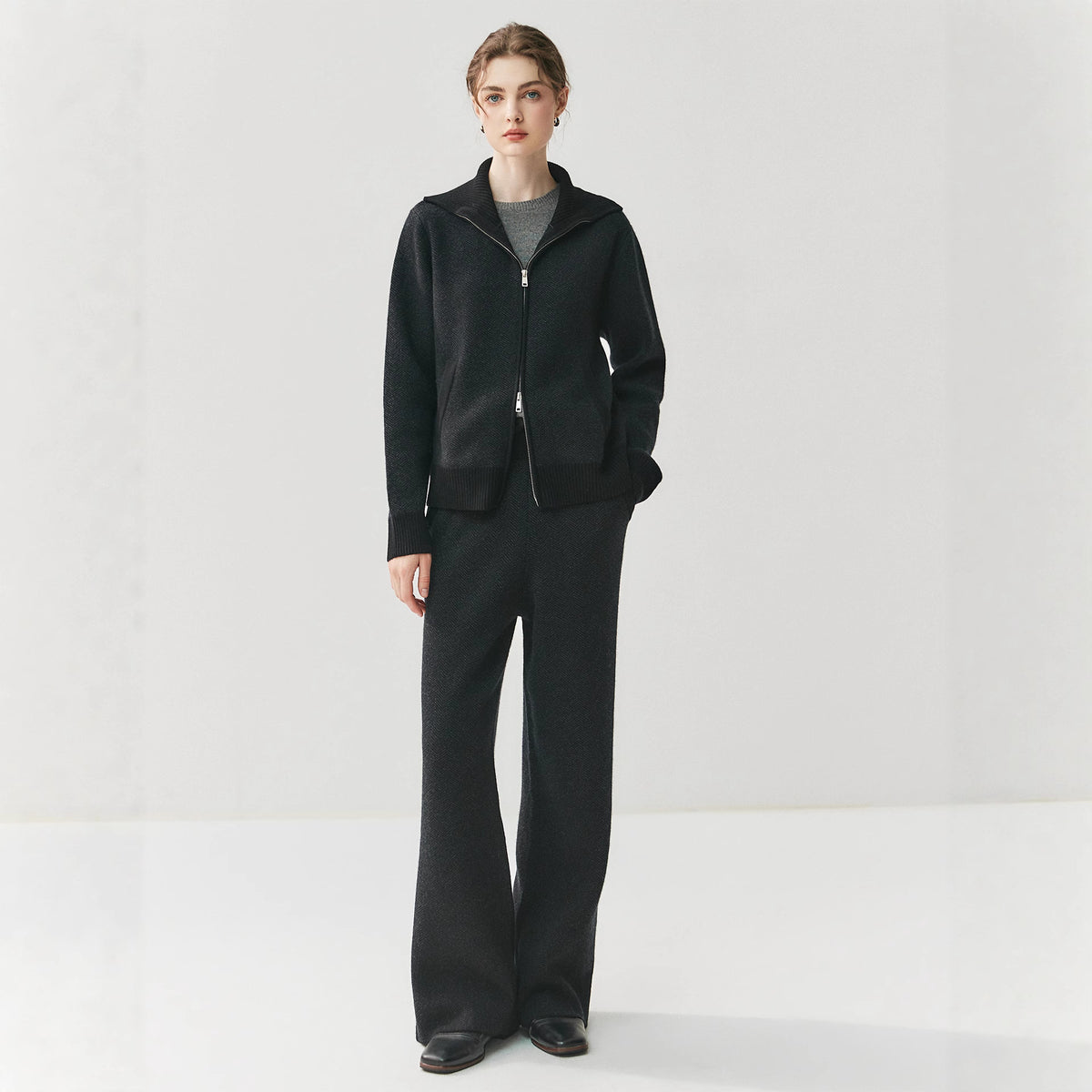 Cardigan + wide-leg pant cashmere lounge set