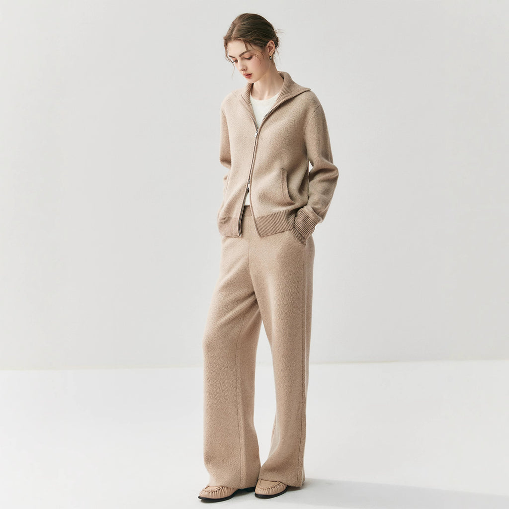 Cardigan + wide-leg pant cashmere lounge set