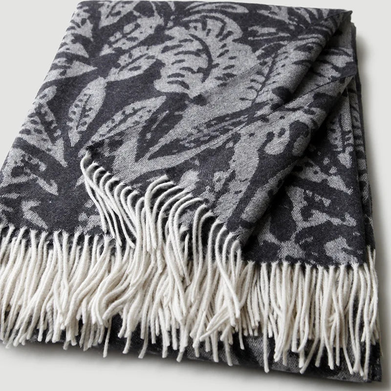 Leaf Jacquard Wool Throw