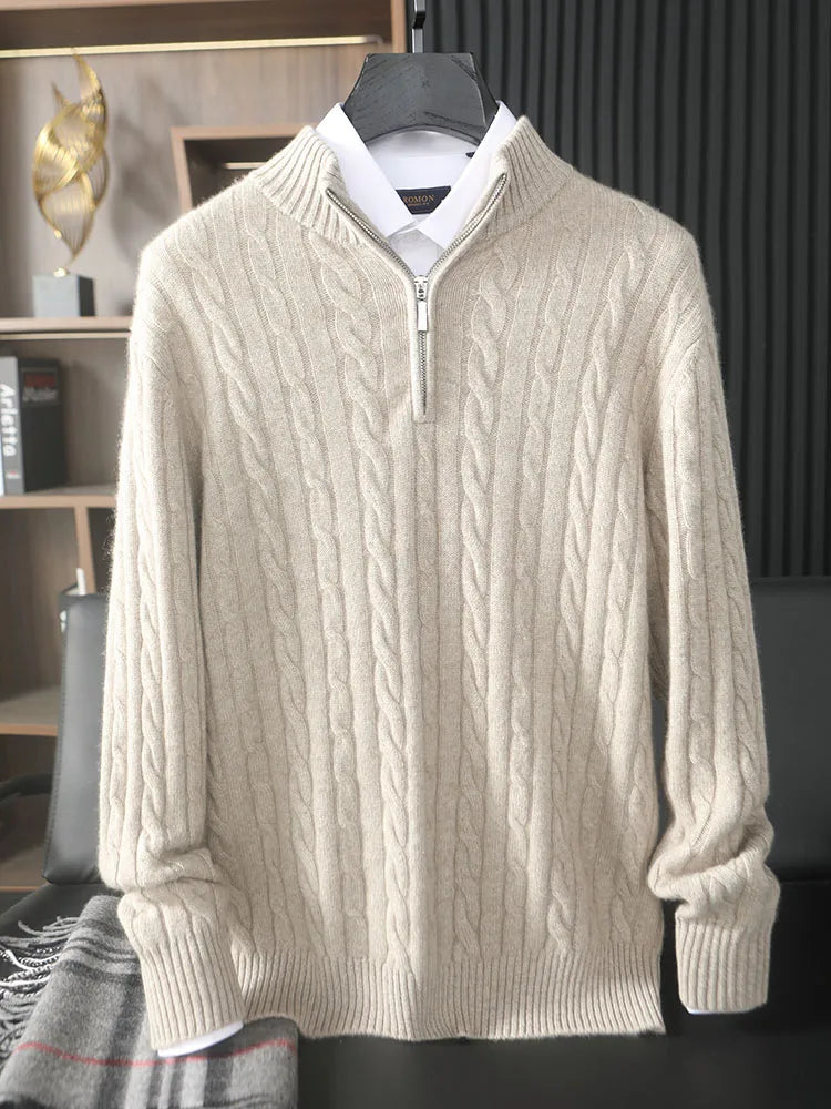 Men's cashmere cable quarter-zip