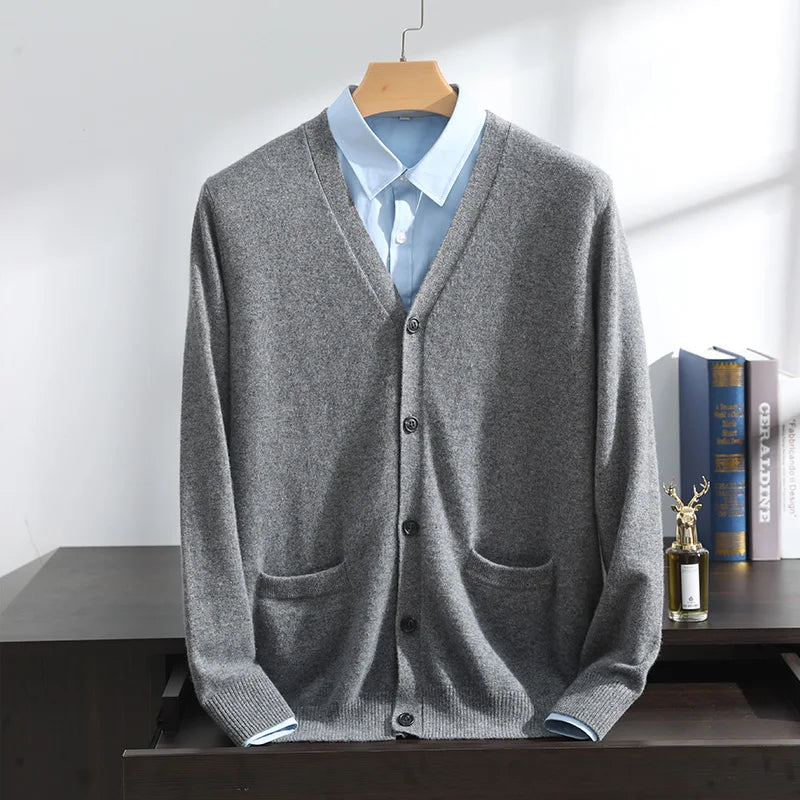 Men's cashmere V-neck cardigan