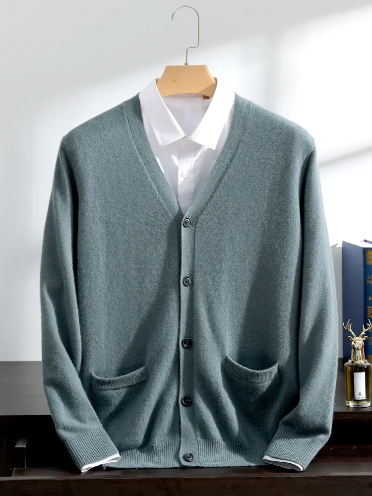 Men's cashmere V-neck cardigan