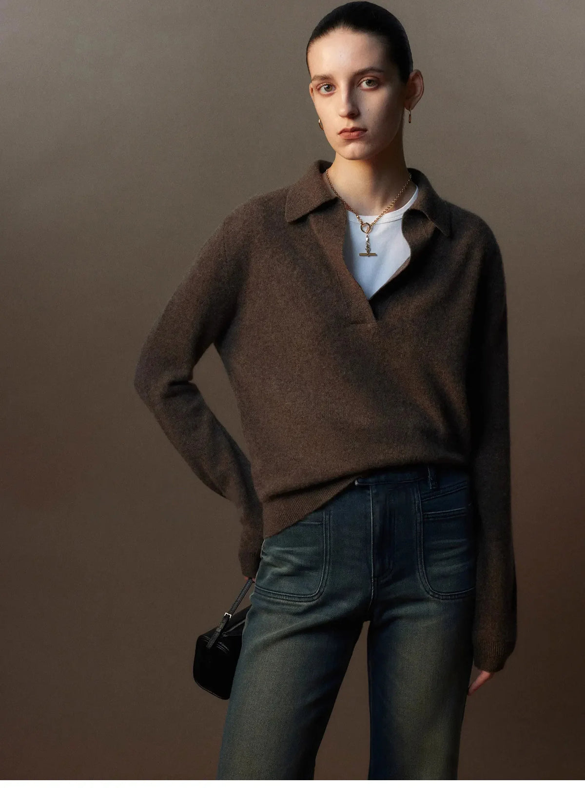 Women's cashmere polo-collar sweater
