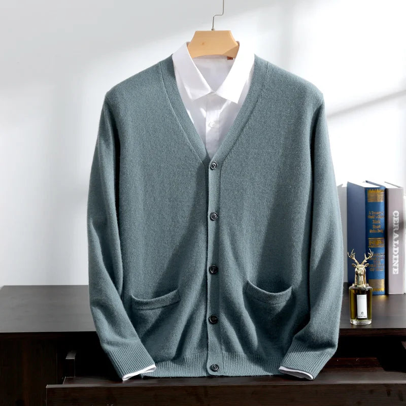 Men's cashmere V-neck cardigan