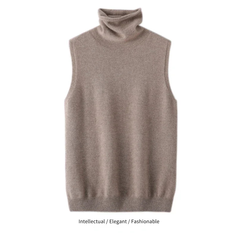 Women's wool sleeveless mock-neck knit top