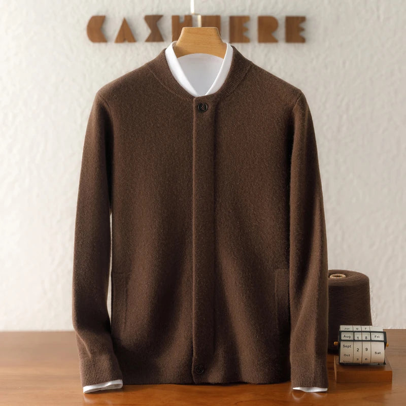 Men's cashmere baseball-collar knit jacket