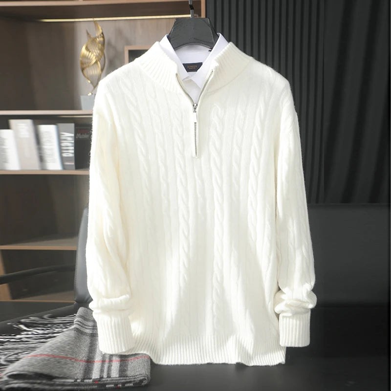 Men's cashmere cable quarter-zip