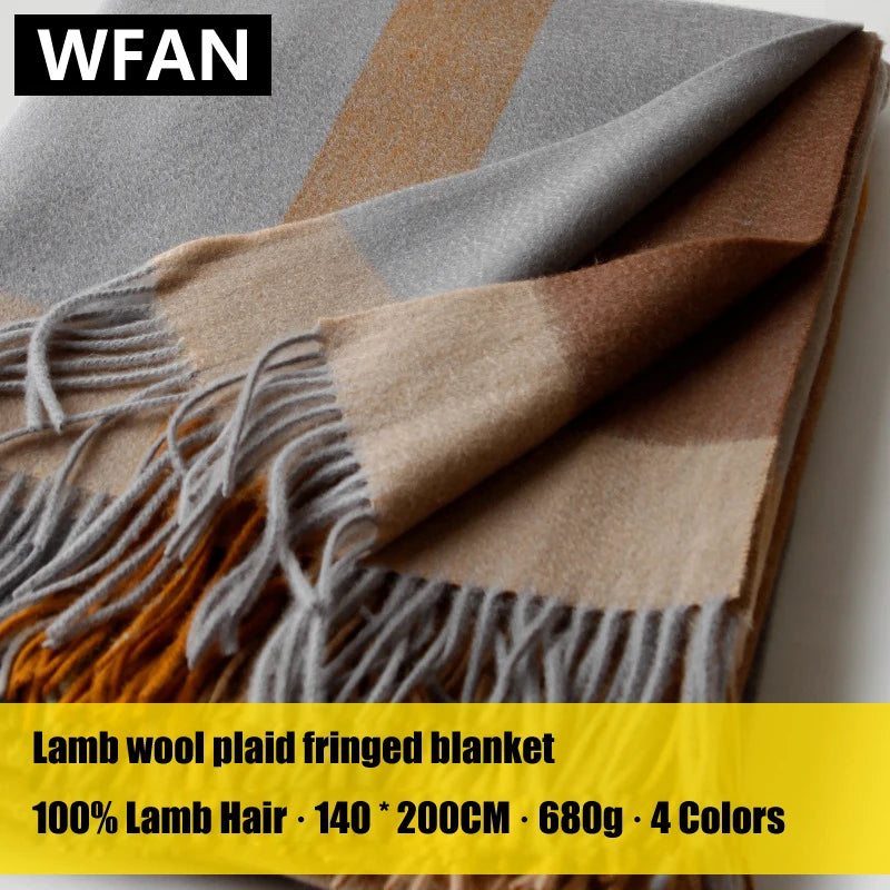 Fringed colour-block lambswool throw