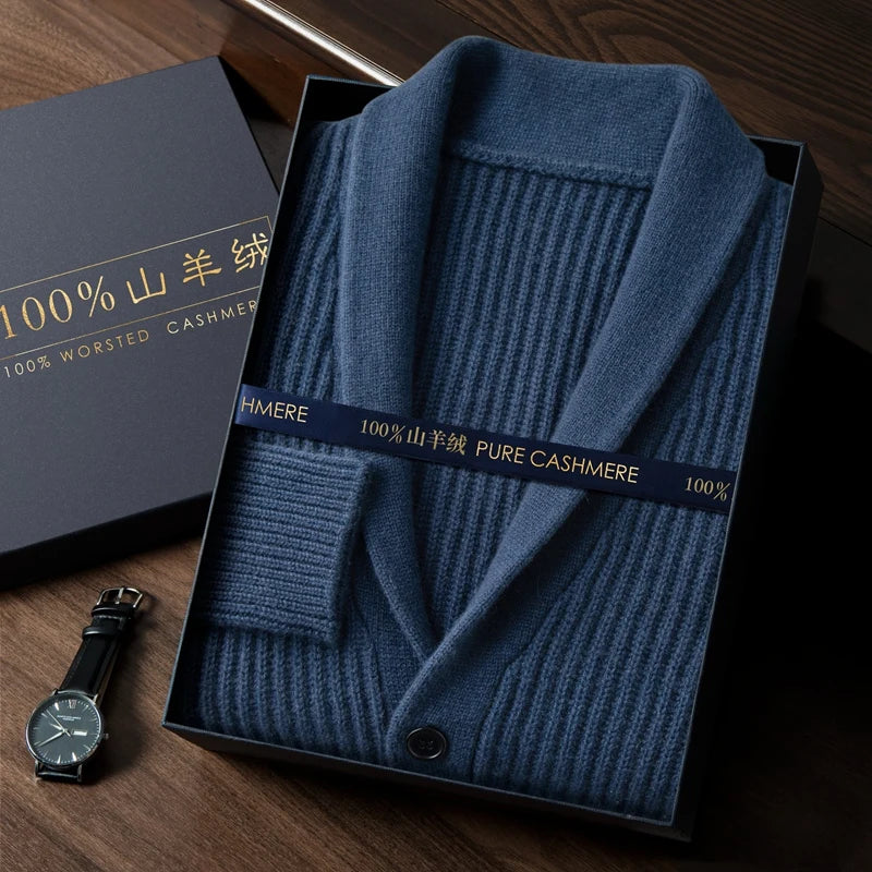 Men's cashmere shawl-collar cardigan