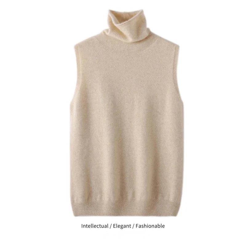 Women's wool sleeveless mock-neck knit top