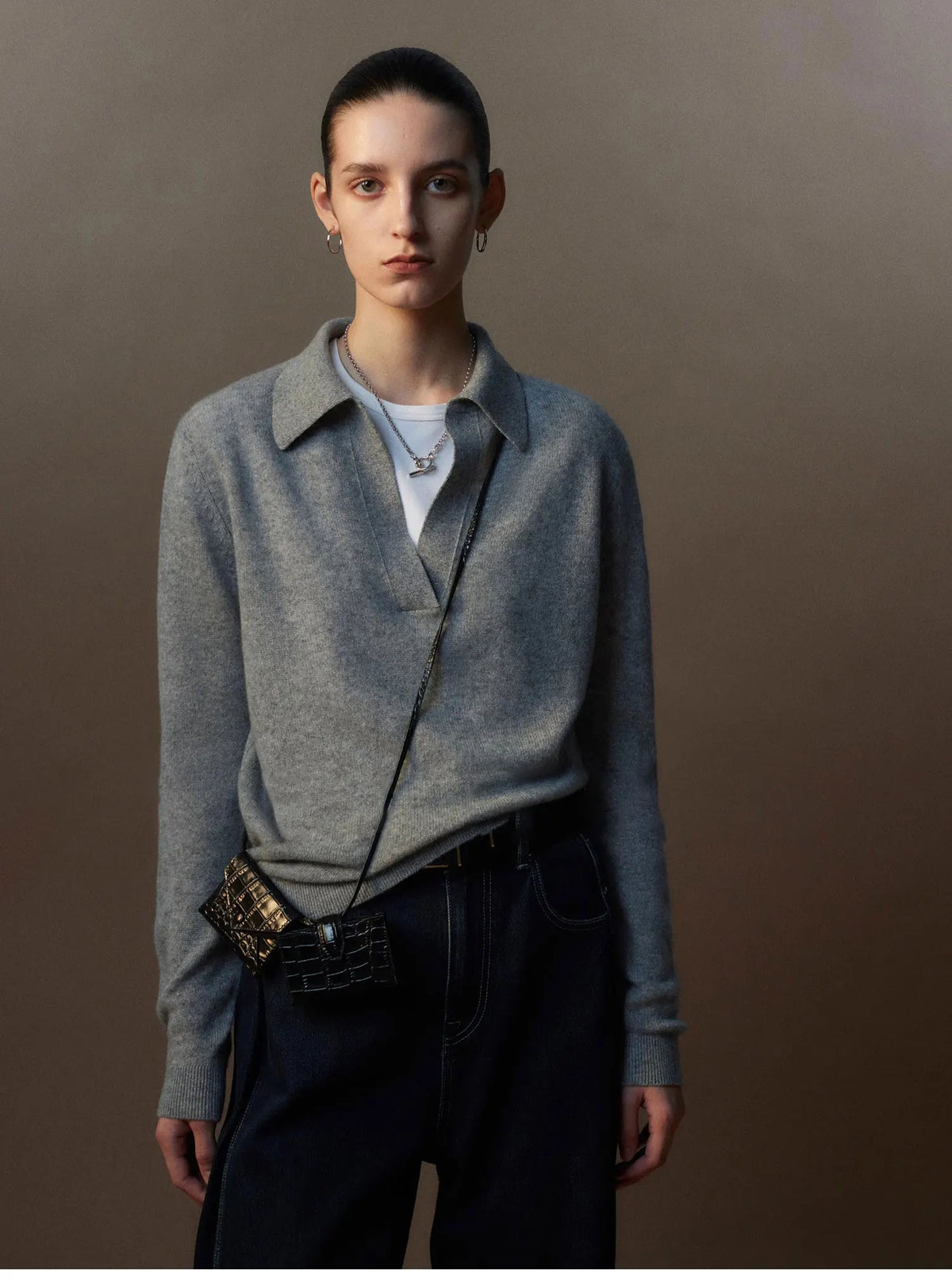 Women's cashmere polo-collar sweater