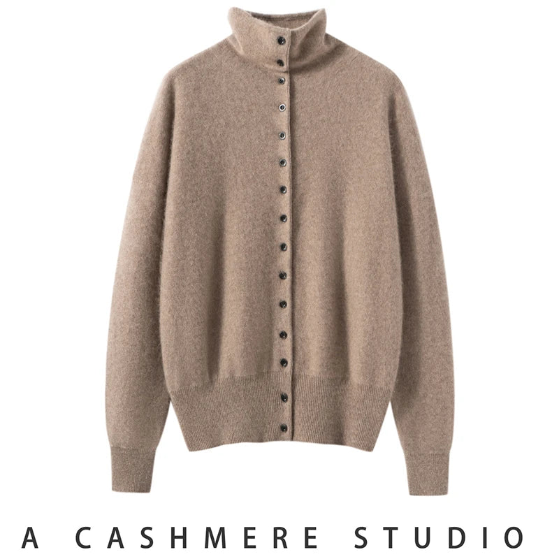 High-Collar Cashmere Cardigan