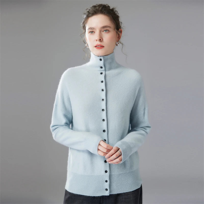 High-Collar Cashmere Cardigan