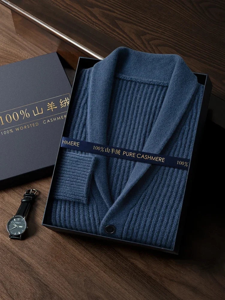 Men's cashmere shawl-collar cardigan