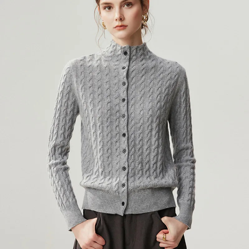 High-Collar Cashmere Cardigan