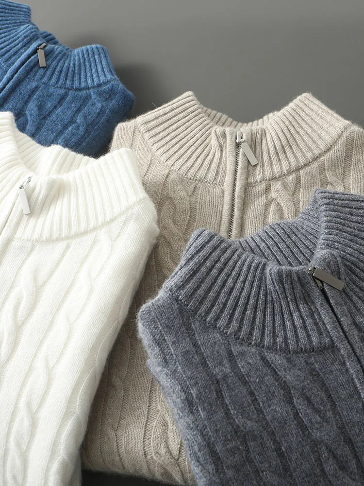 Men's cashmere cable quarter-zip