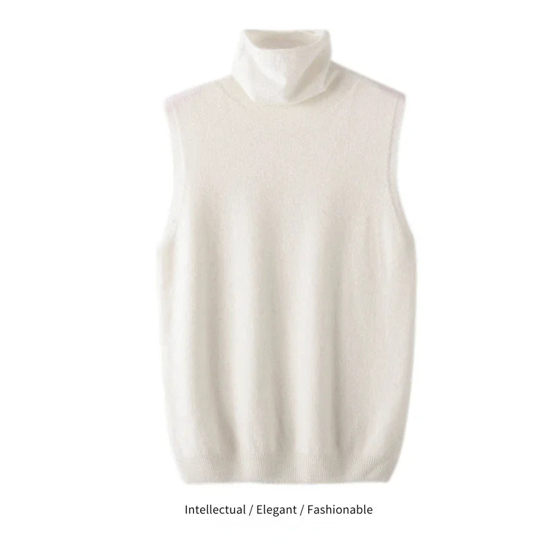 Women's wool sleeveless mock-neck knit top