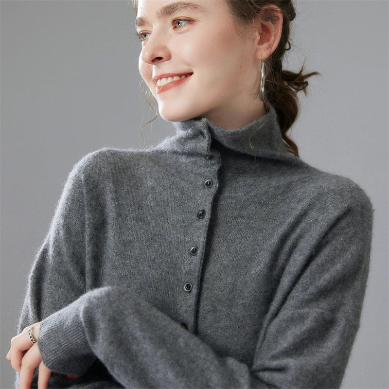 High-Collar Cashmere Cardigan