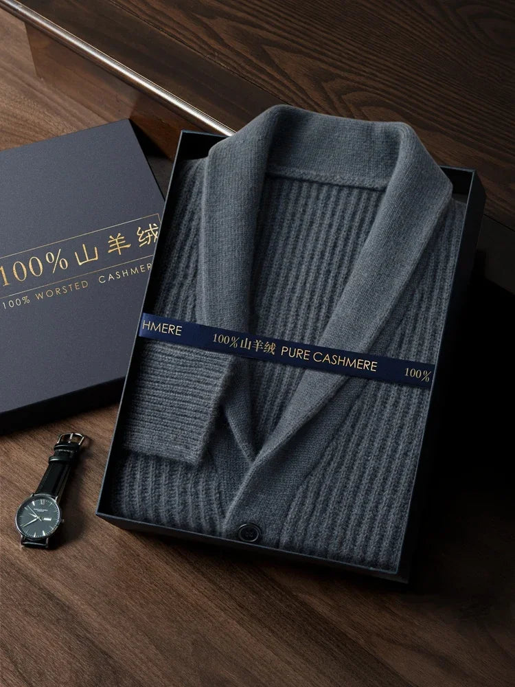 Men's cashmere shawl-collar cardigan