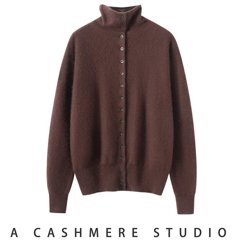 High-Collar Cashmere Cardigan