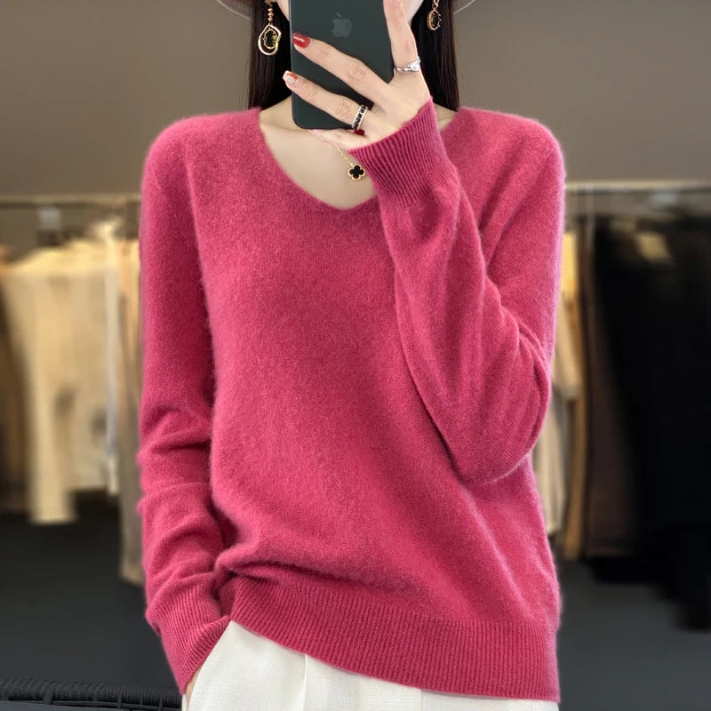 Women's merino V-neck sweater