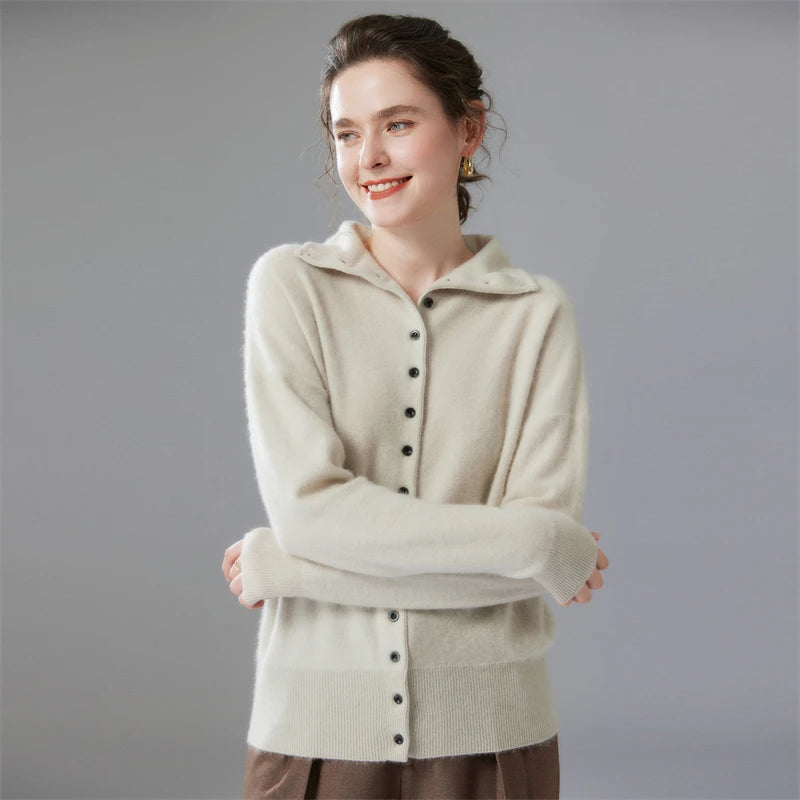 High-Collar Cashmere Cardigan