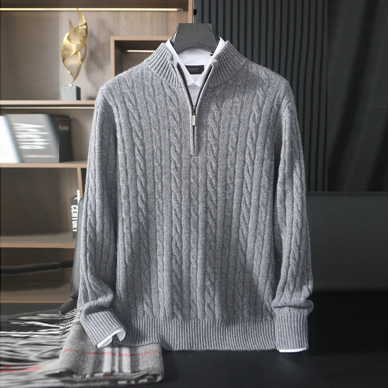 Men's cashmere cable quarter-zip