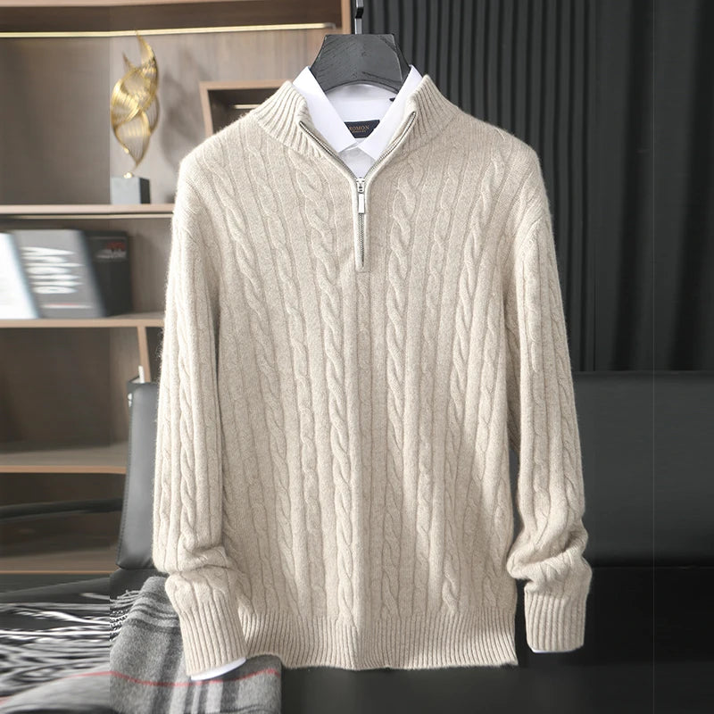 Men's cashmere cable quarter-zip