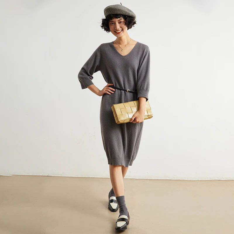 Cashmere V-neck midi dress