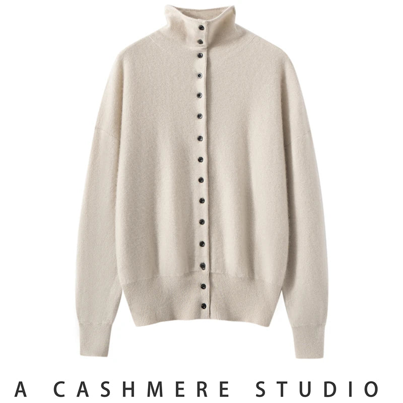 High-Collar Cashmere Cardigan