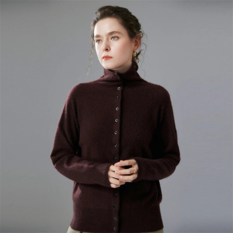 High-Collar Cashmere Cardigan