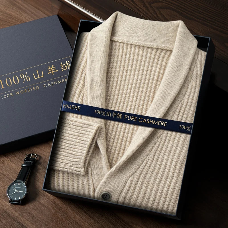 Men's cashmere shawl-collar cardigan