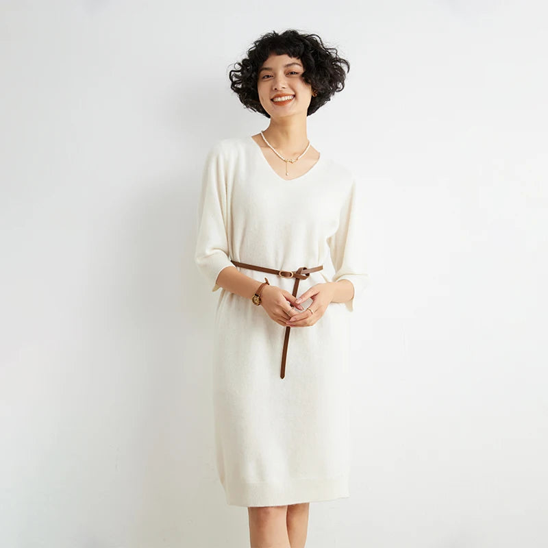 Cashmere V-neck midi dress