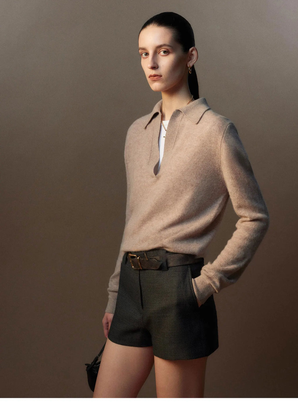 Women's cashmere polo-collar sweater