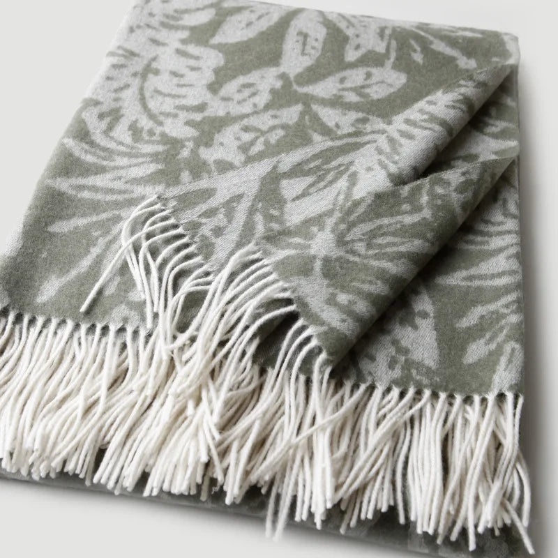Leaf Jacquard Wool Throw