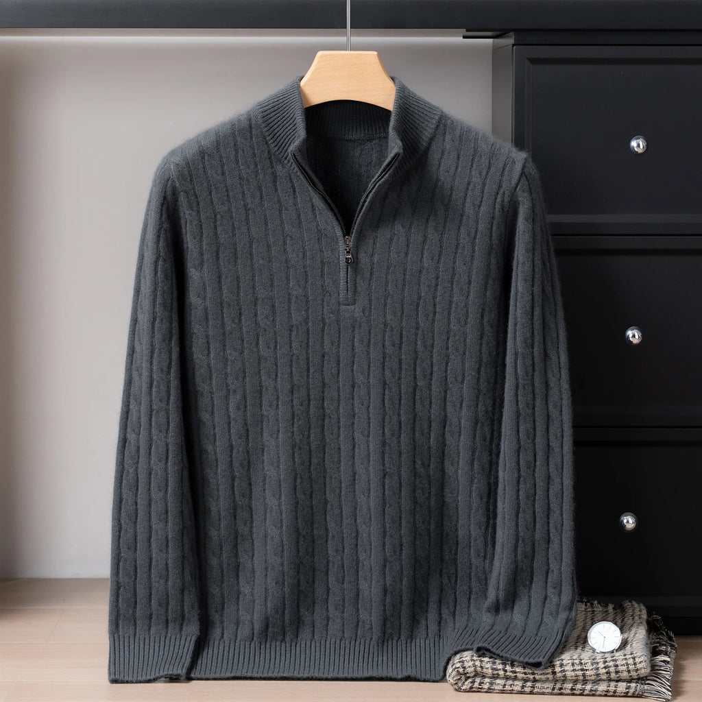 Men's cashmere cable quarter-zip