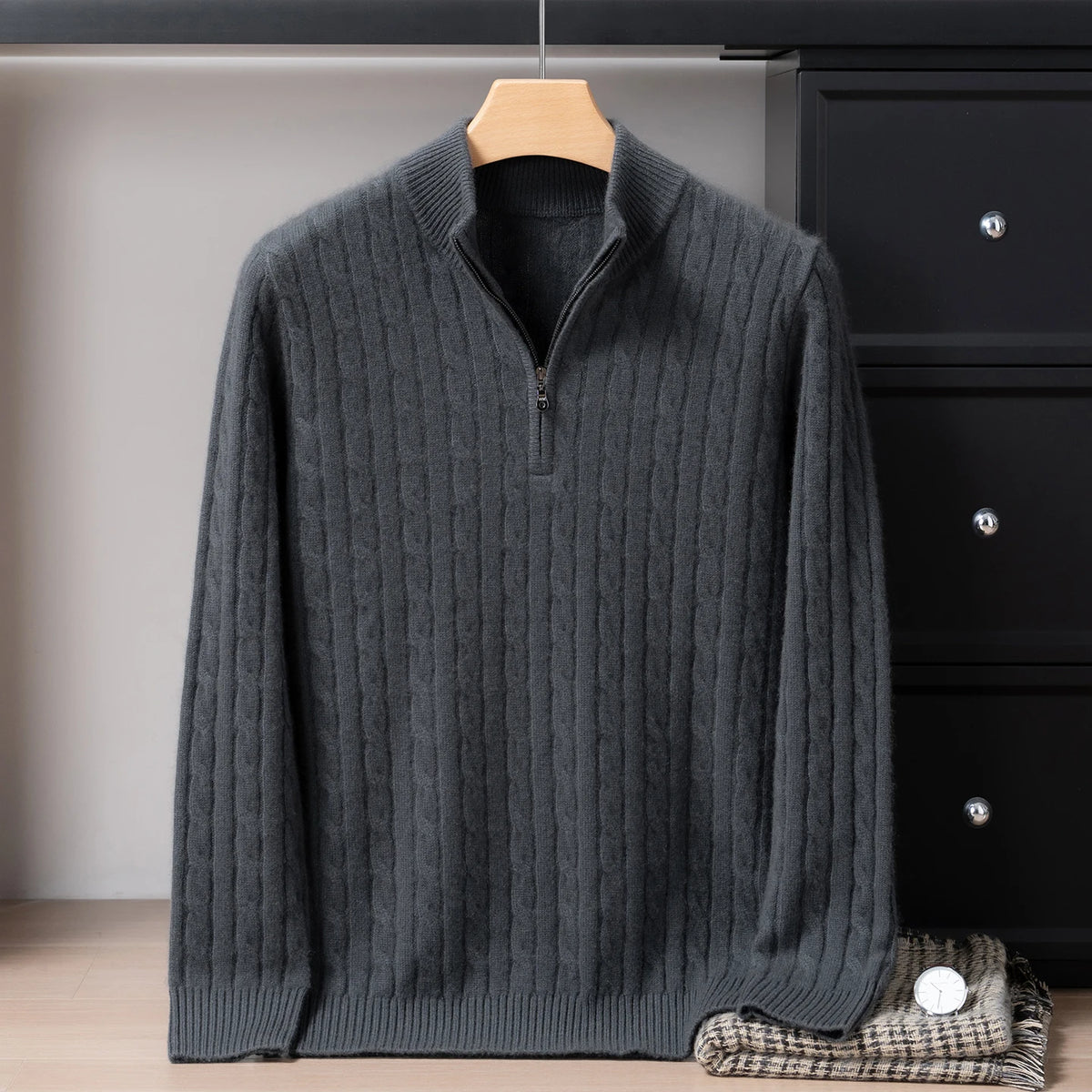 Men's cashmere cable quarter-zip