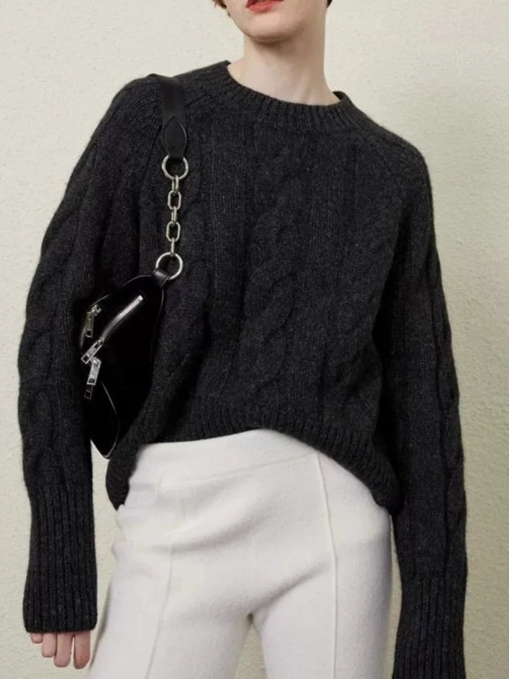 Women's cashmere cable crewneck