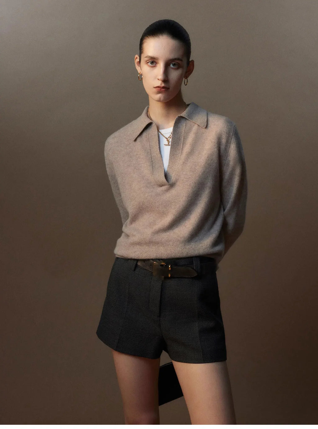 Women's cashmere polo-collar sweater