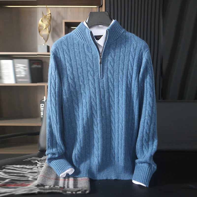 Men's cashmere cable quarter-zip