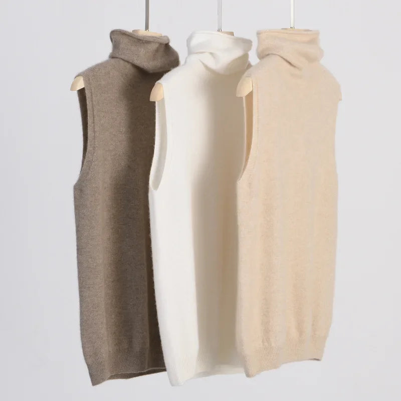 Women's wool sleeveless mock-neck knit top
