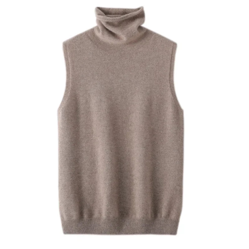 Women's wool sleeveless mock-neck knit top