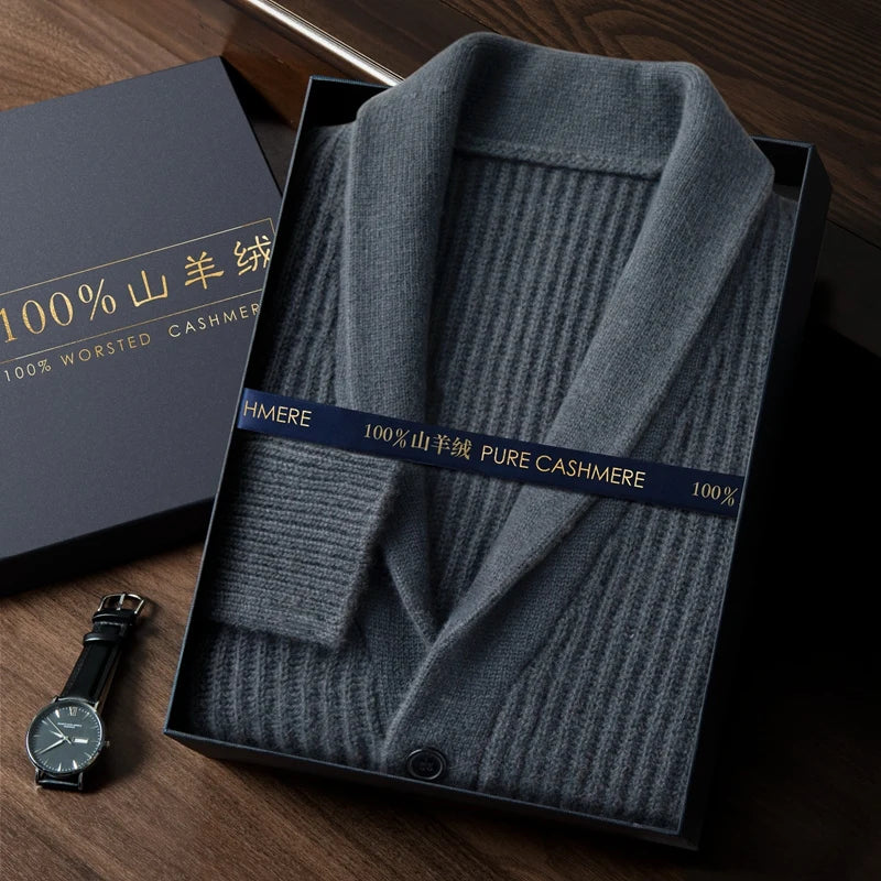 Men's cashmere shawl-collar cardigan