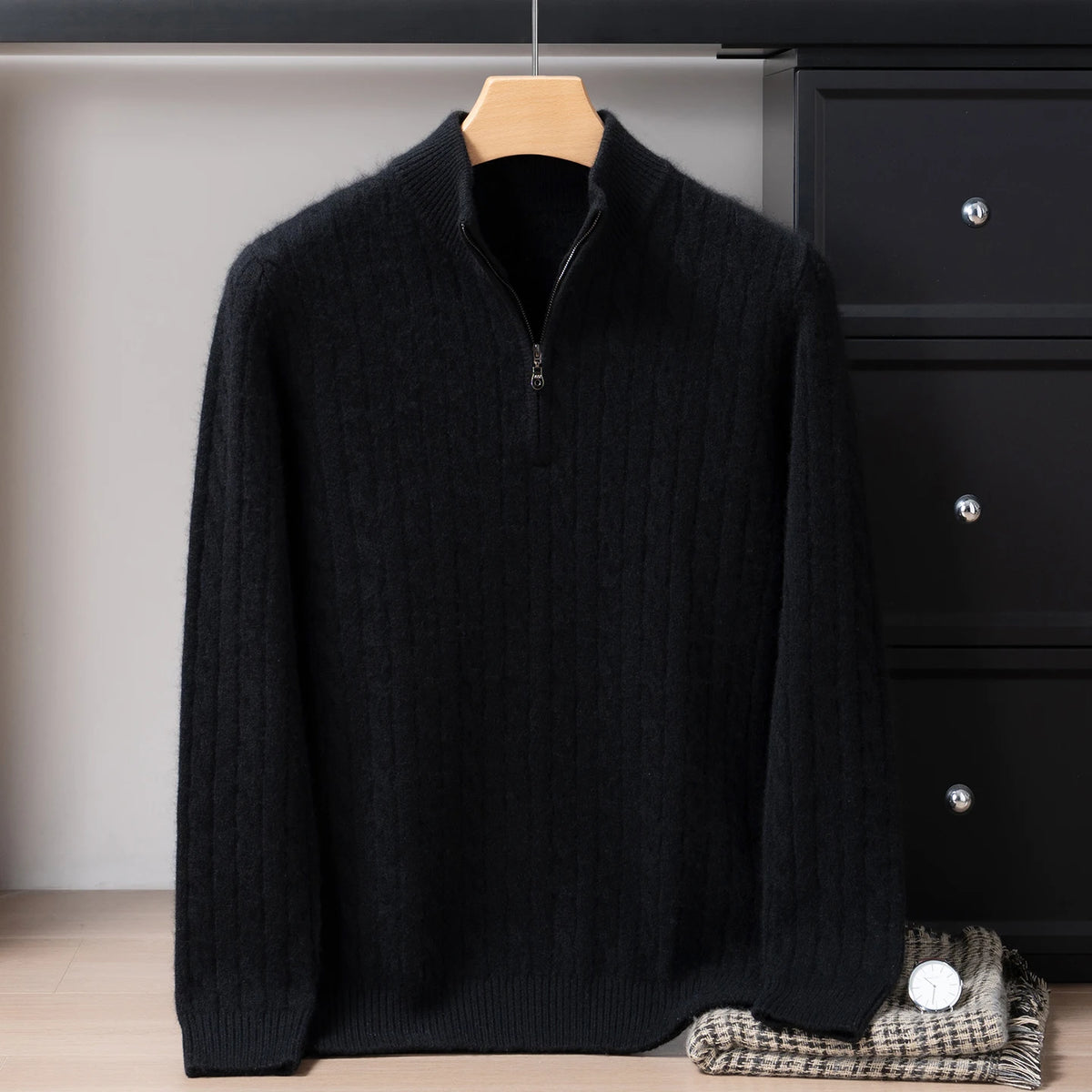 Men's cashmere cable quarter-zip